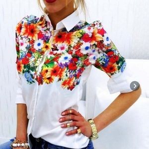 Plus Size 5x China Size White Floral Blouse